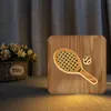 Luces nocturnas, raqueta de tenis, lámpara de mesa de luz creativa tallada sólida, regalos que se pueden personalizar