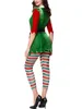 Casual Dresses Christmas Women Costume Props Tree Half Sleeve Splicing Tops Striped Pants Belt Cap Green