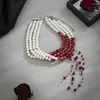 Collar de perlas con diseño de sangre gótica para mujer, Gargantilla ancha con cuentas multicapa, cuello corto, regalo de joyería para fiesta