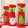 Kerstdecoraties Rode Wine Bottle Sets Bow Borduurwerkpatroon Santa Claus Tassen Feestelijke feestje Dining Tafel Decor Dupplies