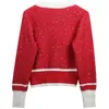 Maglione cardigan lavorato a maglia da donna 2023 Pannelli con paillettes a blocchi di colore a righe all'inizio della primavera Giacca a maniche lunghe girocollo slim fit da donna