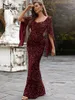 Casual Dresses Missord Women Sequins Evening Sweetheart Neck Flowy Sleeves Mermaid Hem Maxi Dress Cocktail Party Formal