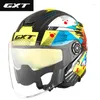 Motorfietshelmen GXT Originele Scooter Motor Motocross Motocross Half Face Helmet Electric Safety Double Lens Women Men Men Casco Moto