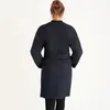 여자 양모 블렌드 여성 가을 ​​겨울 유럽 왕실 두꺼운 따뜻한 코트 솔리드 네이비 블루 캐주얼 한 벨트 벨트 플러스 크기 4xl-6xlwomen