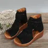 Sandales Pmwrun commerce extérieur grande taille 2023 été européen et américain talon compensé fuite orteil boucle sangle 43 chaussures pour femmes