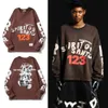 Foam letter printing sweater for men and women casual long-sleeved washed old round neck pullover print retro old cardigan zipper hooded sweater