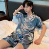 Men's Sleepwear Summer Men Pajama Sets Silk Satin Pijama Turndown Collar Sleepwear Short Sleeve Nightwear Male 2 Pieces Sets Homewear 5XL 230512