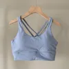 Lu Femmes Sport Yoga Soutien-Gorge Sexy Débardeur Serré Yoga Gilet avec Coussinets de Poitrine Dos Croix Push Up Antichoc Course Gym Crop Tops Lady Plain Yoga Workout Bras