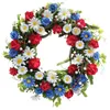 Dekorative Blumen, 15,75 Zoll, amerikanischer patriotischer Kranz für die Haustür, 4. Juli, Unabhängigkeitstag, Rot, Weiß und Blau