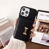 جميلة Leahter iPhone Phone Cases 15 14 Pro Max Designer Beautiful H Card Slot Crossbody Pres