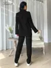 レディースツーピースパンツテスコ2ファッションペック女性スーツゆるいストレートシリンダーパンツ女性用シックでエレガントな女性セット