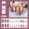 False Nails 24pcs/Box Sparkling Wine Red Fake Stiletto French French French 프렌치 팁 전체 커버 신부 샴페인 반짝이 긴 아몬드