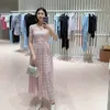 Casual Dresses S-elf-portrait Pink Cut-out Dress Square Neck Waist Tuck Midi Dress for Women