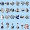 925 Sterling Silver Charms för Pandora smycken pärlor Silver Shiny Sky Ocean Blue Fox Owl Bead