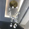 Lampes suspendues nordique créatif salon lampe en cristal Simple Villa Duplex bâtiment rotatif escalier météore douche