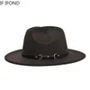 Szerokie brzegowe czapki proste top hat solidny kolor Fedoras dla mężczyzn Women Wool Warm Jazz Chapeau291n