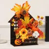 Fiori decorativi Zucca del Ringraziamento Autunno Casa in legno Ornamenti per il desktop Decorazione di Halloween Ghirlande di zucche arancioni Festa