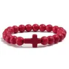 Strand Punk Croix Rouge Vert Lave Volcanique Pierre Naturelle 8mm Bracelet Perlé Yoga Bracelets Pour Femmes Hommes Mode Personnalité Bijoux