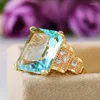 Eheringe ZHOUYANG Ring für Frauen Luxus Licht Gold Farbe Blau Zirkon Auf Finger Schmuck Geschenk Großhandel Zubehör KBR41