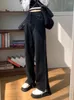 Dżinsy damskie vintage kobiety-splirzone boczne swobodne streetwear koreański styl minimalistyczny wiosenny wiosenny talię szeroką nogę spodni harajuku workowate