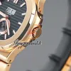 NIEUW 5726 5726/1A 5726/1A-001 Zwarte textuur wijzerplaat Aziatische 2813 Automatische heren Watch Fase Moon Rose Gold Case Bracelet Sport Perpetual Calendar Watches TimeZoneWatch Z01