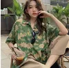 Women's Blouses Vintage Green Floral Leaf Hawaii Beach Shirts Mens Fashion Blouse Button Up Shirt Short Sleeve Summer Tops Harajuku