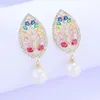 Dangle Earrings Siscathy 2023 Luxury Cubic Zirconia Leaves for Women Fashion Pearl Crystal Hange Earing Party Jewelry Accessory