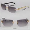 Gafas de sol cuadradas sin montura de diseñador modelo para mujer Gafas de sol de cuerno de búfalo blanco mezcla negra original Gafas de sol de lujo para hombre y mujer con corte de diamante en blanco y negro