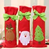 Kerstdecoraties Rode Wine Bottle Sets Bow Borduurwerkpatroon Santa Claus Tassen Feestelijke feestje Dining Tafel Decor Dupplies