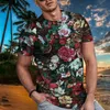 Herren T-Shirts 2023 Sommer 3D-Pflanzenmuster Lässiges Mode-T-Shirt Rundhals Cool und leicht Slim Fit Muskelmann-Fitness