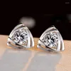 Stud -oorbellen zilveren kleur sieraden dubbele driehoek imitatie paars kristal voor vrouwen boucle d'Oreille Brincos pendientes 117