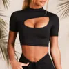 T-shirts pour femmes femmes sexe évider chemise à manches courtes haut de sport à séchage rapide Fitness Yoga entraînement serré vêtements courts course à pied