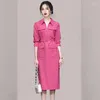 Casual Dresses 2023 Summer Women's Temperament Retro Rose Red Belt Slim Midje Workwear Dress Elegant Sheath Pencil