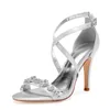 Sandales été eau diamant soie ruban croix sangle mode mince talon haut robe de Banquet polyvalent grandes chaussures Sexy pour femmes