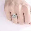 Bagues de bande ton ovale coupe à la main bague en agate mousse pour femmes fille à la mode bleu cubique Zircon fiançailles bijoux de mariage bagues cadeaux féminins