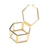 Jewelry Boxes Glass Clear Vintage Jewelry Box Golden Geometric Jewelry Display Organizer 230512