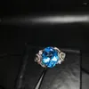 Cluster Rings Real And Natural Blue Topaz Ring Man 925 Sterling Silver 9 11mm Gem For Men Fine Handworked Jewelry