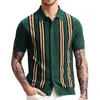 Men's Polos Men's Knit Striped Polo Shirt Casual Luxury Clothing Streetwear Suit Collar Button Down Breathable Vintage Summer M-3XL 230515