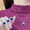 2023 Jóias de casamento doce doce conjunto de casamentos luxuoso 925 Sterling Silver Heart Heart Sapphire Sapphire CZ Brincho