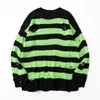 Men's Sweaters Hip Hop Black Red Striped Washed Destroyed Ripped Sweater Men Hole Knit Jumpers Women Oversized Harajuku