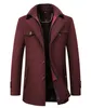 Herenjacks 2023 Leermeren Casual wollen Trench Blends Business Medium Lang Solid Color Dikke Slim Wind Breaker Warm Overjas