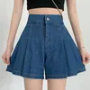 Damenshorts DFRCAEG Sommer-Denim-Shorts für Frauen, hohe elastische Taille, blau oder himmelblau, weites Bein, lockere Falten, Mini-Plus-Size-Shorts, Femme 230512