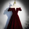 Parti elbiseleri Gece elbise kısa kollu payetler zemin uzunluğu tekne boyun basit bordo dantel yukarı aline kadife resmi elbisesi kadın b1903 230515