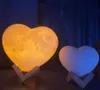 Night Light Heart-Shaped Moon Lamp, 12cm 15cm 3D Printed USB Charging with Wood Stand, 16 Colors Night Light for Birthday Party Christmas gift home decor