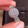 Fedi nuziali Anello di fidanzamento di lusso per le donne Iced Out Zircone cubico Scintillante placcato in oro bianco Proponi gioielli regalo di matrimonio KCR187