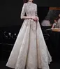 Party Dresses Luxury Champagne Lace Long Evening Half Sleeves Beaded Elegant Formal High Neck ALine Wedding Celebrity Prom Gowns 230515