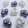 전체 16pcs 8 페어 8-9mm 화이트 블랙 Akoya 교양 진주 925 Silver Earring202y