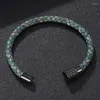 Bracelets porte-bonheur Vintage vert véritable Bracelet en cuir tressé femmes hommes noir acier inoxydable breloques magnétiques cadeau PD256GR