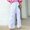 Tweedelige broek voor dames Fuikio S-3XL dames mode ronde nek roze afdrukken los driekwart mouw top massieve brede poot broek broek bureau tweedelige set 230515