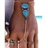 Lien Bracelets Mode Femmes Turquoise Géométrique Anneau D'orteil Bracelet Simi Yafeng Plage Vintage National Doigt Chaîne Alliage